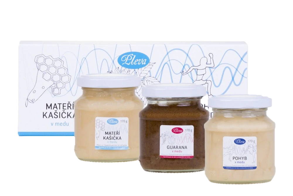 Pleva Dárková krabička s medy - mateří kašička, guarana a pohyb v medu 510 g