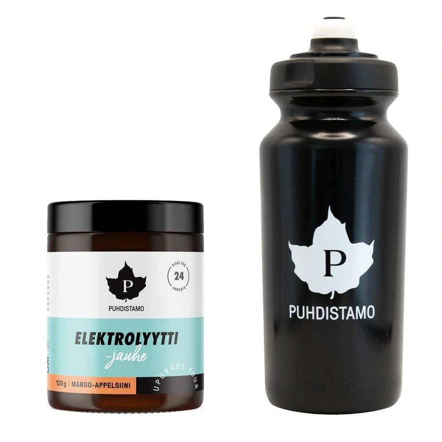 Puhdistamo Electrolyte Powder 120g mango orange (Mango-Appelsiini) + láhev 500ml ZDARMA