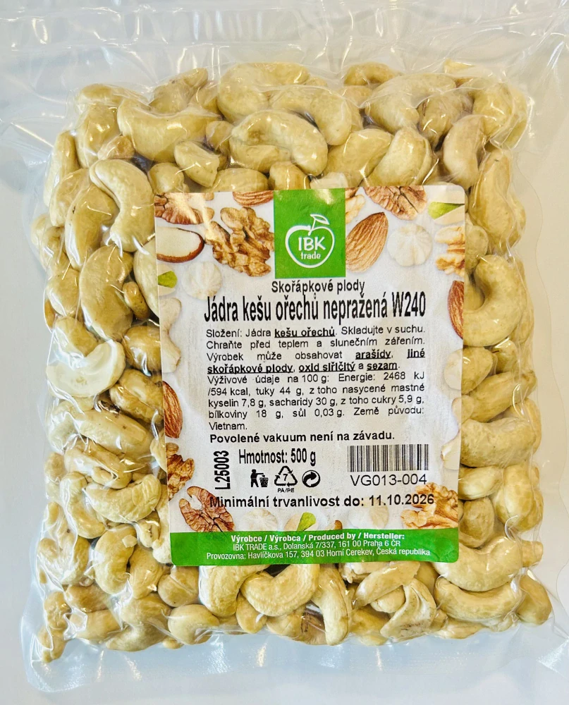 IBK Kešu ořechy nepražená W240 500 g