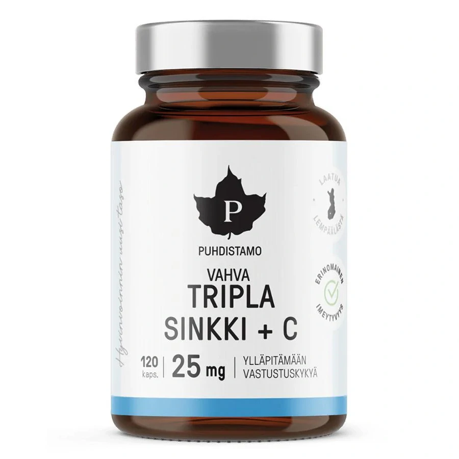 Puhdistamo Triple Zinc 25mg + Vitamin C 120 kapslí (Zinek s vitamínem C)