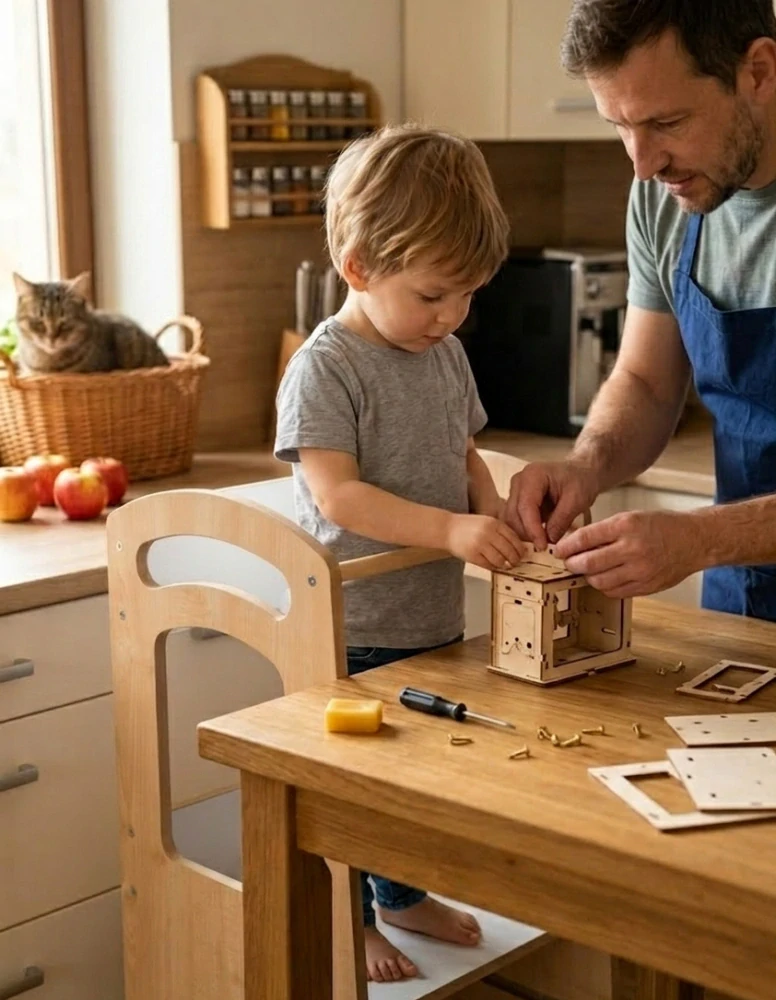 CZ Montessori rostoucí dětská učící věž 3v1 THOMAS White / Maple